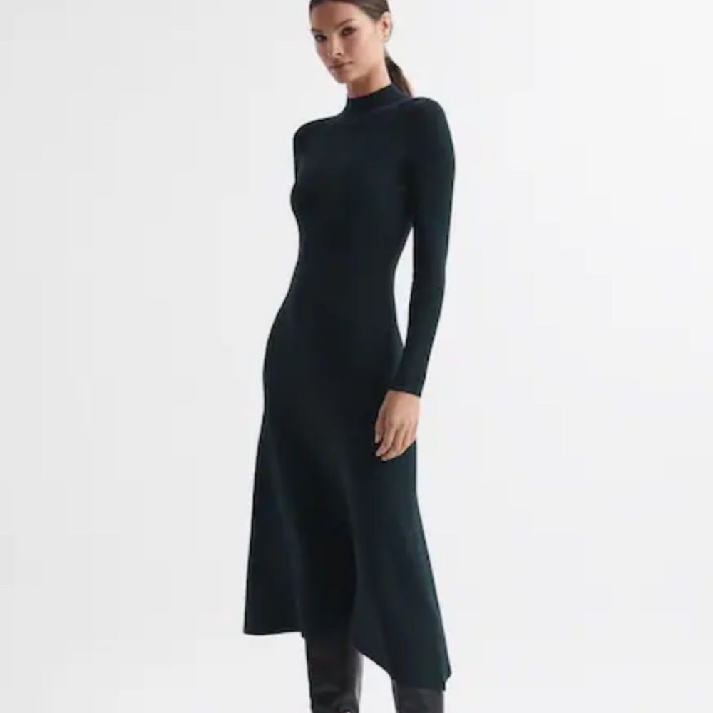 Zara Turtleneck Ribbed Knit Sweater Maxi dress Black Stretch Minimalist Sz L